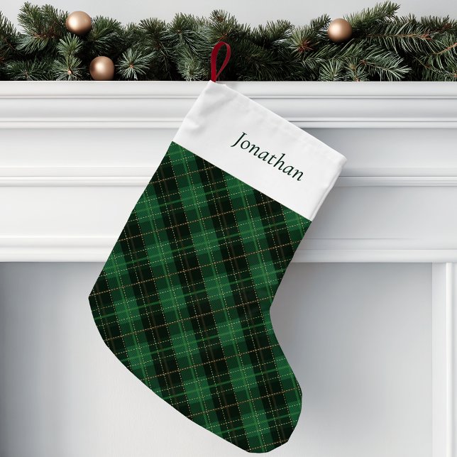 Calcetín Navideño Pequeño Green Plaid Personalized  (Subido por el creador)
