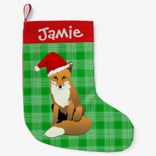 Calcetín Navideño Pequeño Green Plaid y Fox