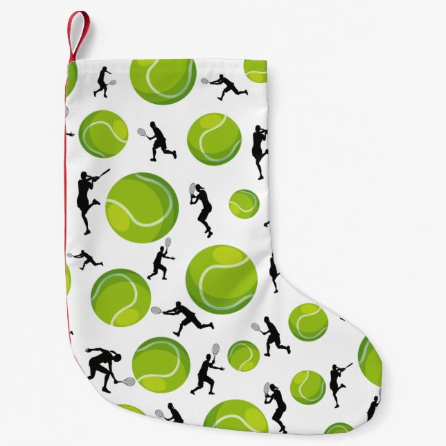 Calcetín Navideño Pequeño Green Tennis Balls & Jugadores Coach Athlete Gift (Anverso)