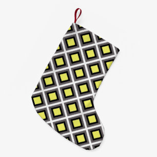Calcetín Navideño Pequeño Gris oscuro, negro, diamantes de ikat amarillo de