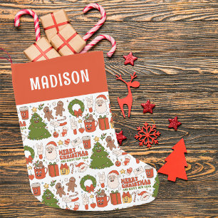 Calcetín Navideño Pequeño Groovy Hippie Retro Merry Christmas Santa Funny