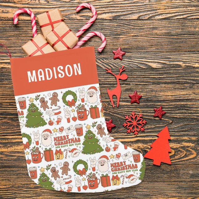 Calcetín Navideño Pequeño Groovy Hippie Retro Merry Christmas Santa Funny (Subido por el creador)