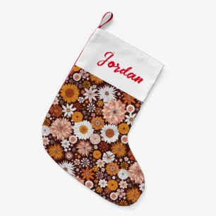 Calcetín Navideño Pequeño Groovy Retro Flower Garden Pattern