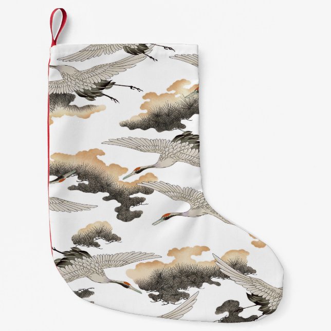 Calcetín Navideño Pequeño Grúa de estilo japonés: diseño elegante. (Anverso)