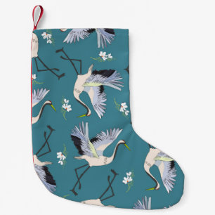 Calcetín Navideño Pequeño grúa, patrón, flor de pájaro volador de ilustracio