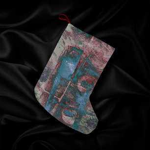 Calcetín Navideño Pequeño Grunge de graffiti pintado   Rojo Rojo Rojo Azul Á