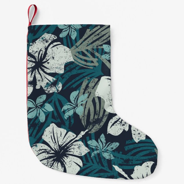 Calcetín Navideño Pequeño Grunge Hibiscus, Papel de escritorio tropical flor (Anverso)