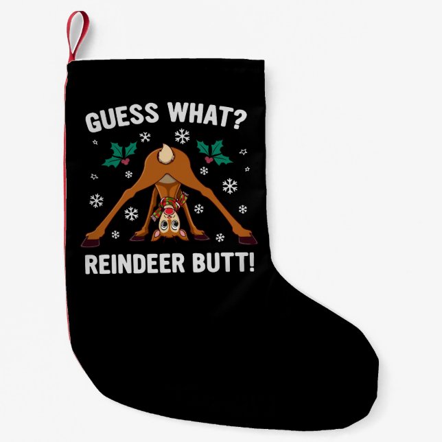 Calcetín Navideño Pequeño Guess What Reindeer Butt Christmas Joke (Anverso)