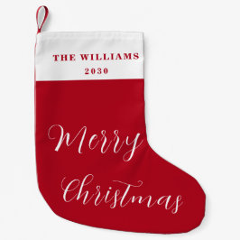 Calcetín Navideño Pequeño Guión mínimo rojo moderno de Feliz Navidad
