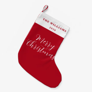 Calcetín Navideño Pequeño Guión mínimo rojo moderno de Feliz Navidad