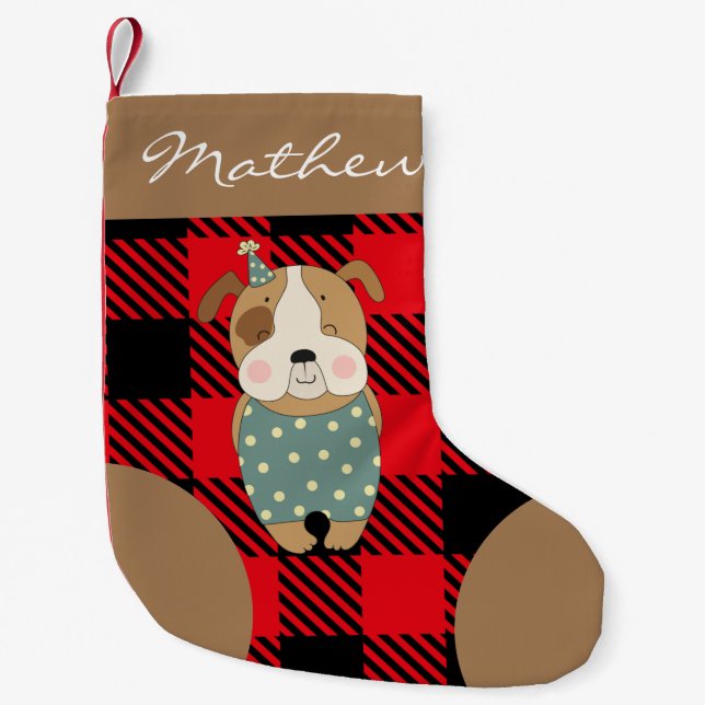 Calcetín Navideño Pequeño Guión personalizado Bufalo trendy plaid red brown (Anverso)