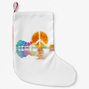 Calcetín Navideño Pequeño Guitar Lake Shadow Peace Love Guitar Hippie