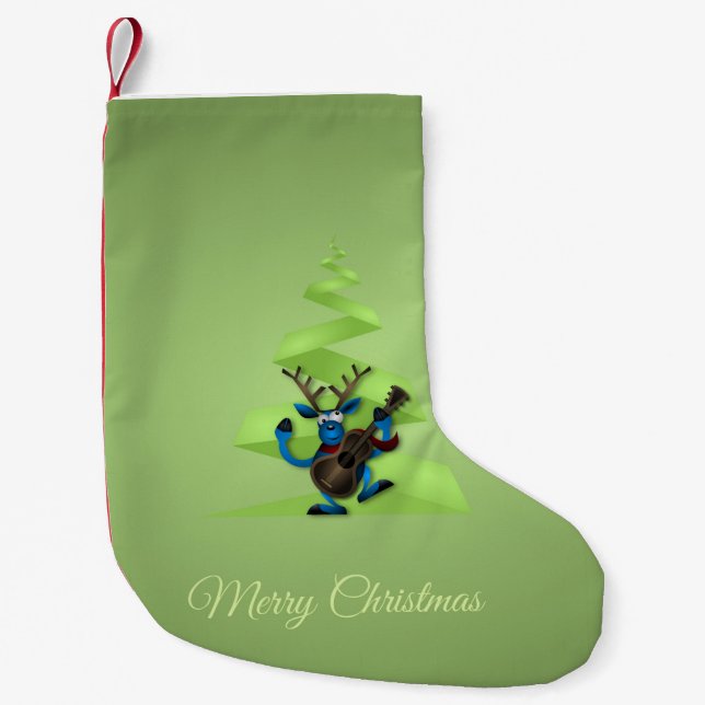 Calcetín Navideño Pequeño Guitarra de baile de renos Árbol de Navidad (Anverso)