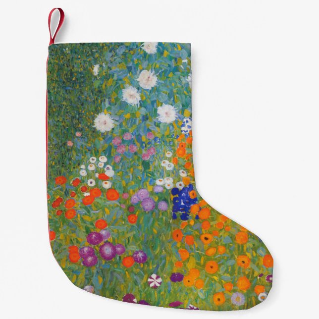 Calcetín Navideño Pequeño Gustav Klimt Flor Jardín Naturaleza (Anverso)