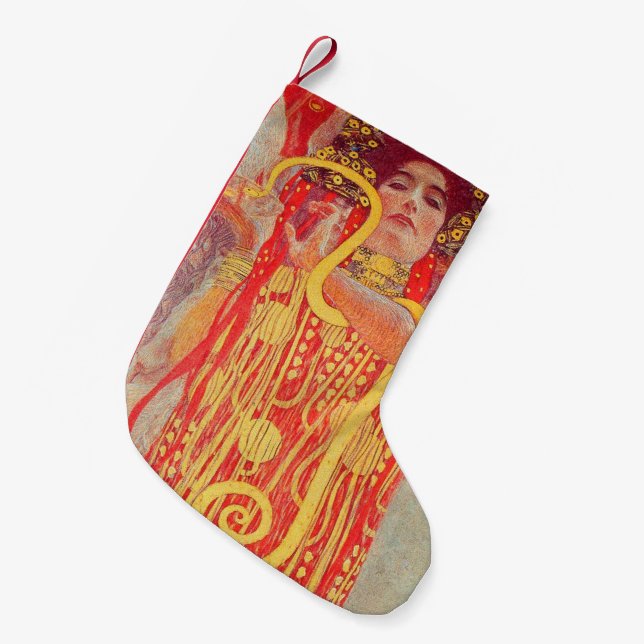 Calcetín Navideño Pequeño Gustav Klimt Red Woman Gold Snake Pintura (Frente (Colgado))