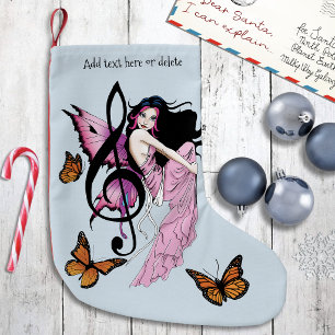 Calcetín Navideño Pequeño Hada Azul Fantasía Música Rosa Caprichosa Nota
