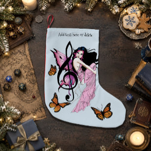 Calcetín Navideño Pequeño Hada Azul Fantasía Música Rosa Caprichosa Nota