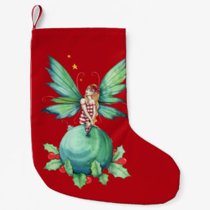 Calcetín Navideño Pequeño Hada de Navidad Holly Fantasía Artística