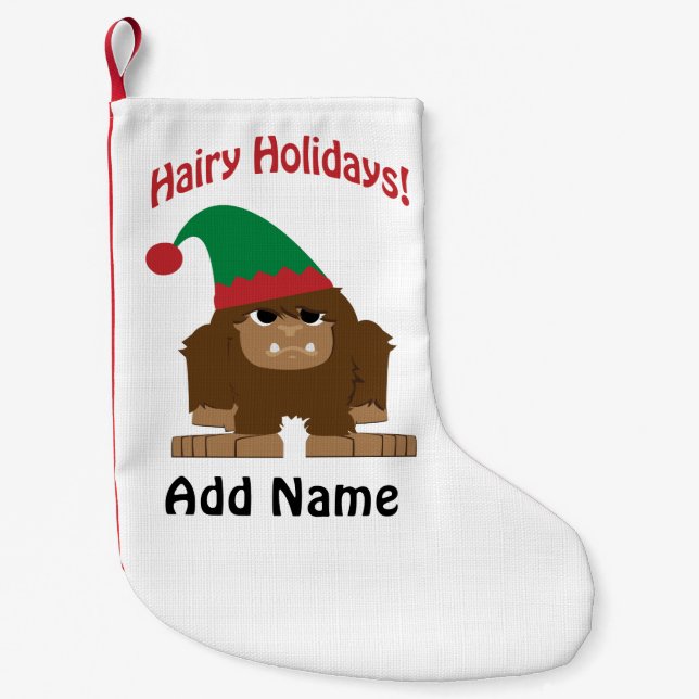 Calcetín Navideño Pequeño ¡Hairy Holidays! Navidades Sasquatch (Anverso)