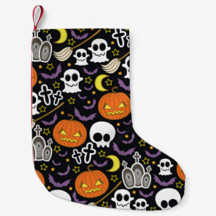 Calcetín Navideño Pequeño Halloween atemorizante: Diseño de fondo temático.