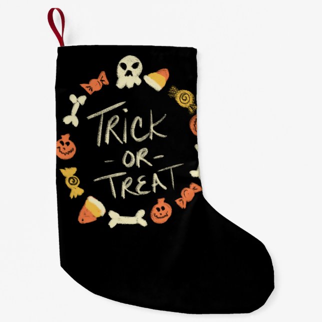 Calcetín Navideño Pequeño Halloween Stocking | Truco espeluznante o guirnald (Anverso)