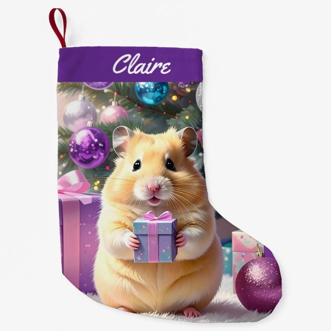 Calcetín Navideño Pequeño Hamster con Navidades de regalo (Anverso)