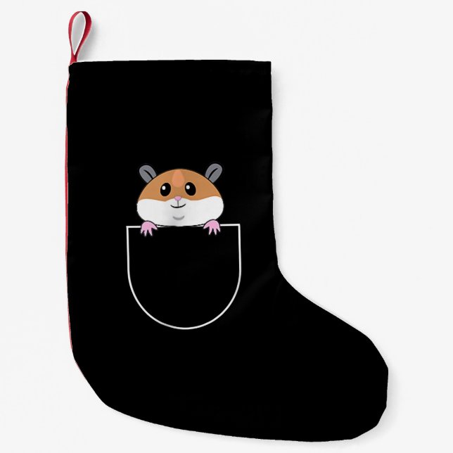 Calcetín Navideño Pequeño Hamster En Faux Pocket (Anverso)