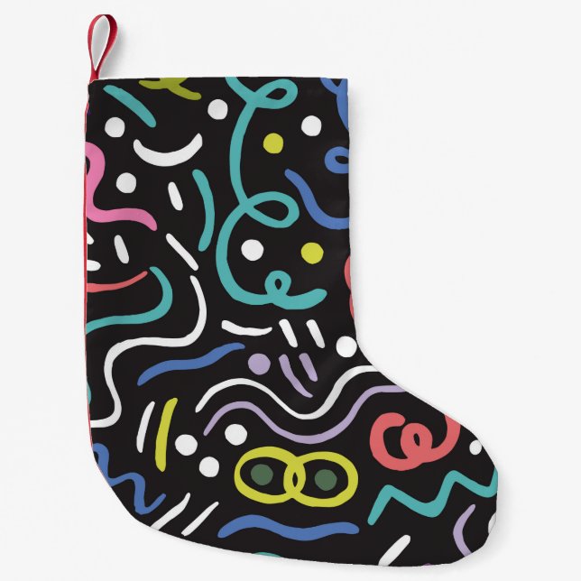Calcetín Navideño Pequeño Hand drawn brush. Abstract pattern, zigzags, lines (Anverso)