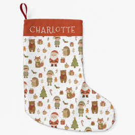 Calcetín Navideño Pequeño Hand Drawn Woodland Animals Christmas Stocking