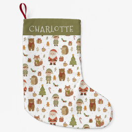 Calcetín Navideño Pequeño Hand Drawn Woodland Animals Christmas Stocking