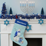 Calcetín Navideño Pequeño Hanukkah Blue Snowman acuarela personalizada<br><div class="desc">Este diseño fue creado a través del arte digital. Puede ser personalizado en el área proporcionada o personalizándolo eligiendo la opción de pulsar para personalizar y cambiando el nombre, iniciales o palabras. También puede cambiar el color y estilo del texto o eliminar el texto para un diseño de sólo imagen....</div>