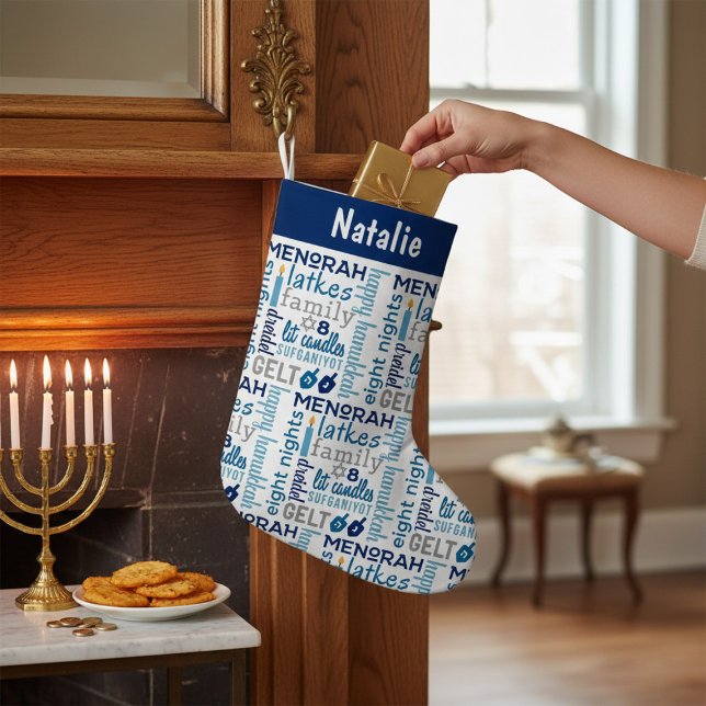 Calcetín Navideño Pequeño Hanukkah Chanukah Palabra Arte Nombre Personalizad (Subido por el creador)