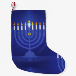 Calcetín Navideño Pequeño hanukkah de feliz azul