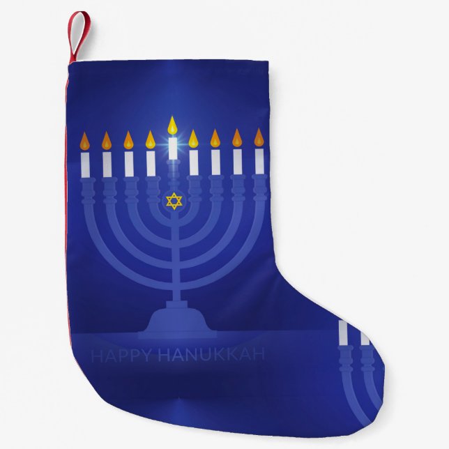 Calcetín Navideño Pequeño hanukkah de feliz azul (Anverso)