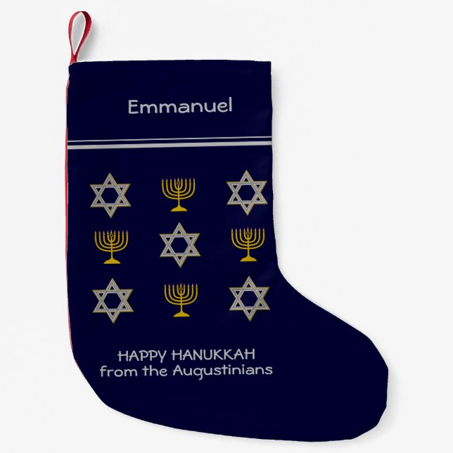 Calcetín Navideño Pequeño Hanukkah Personalizada Moderna y Pequeña Bolsa de  (Anverso)