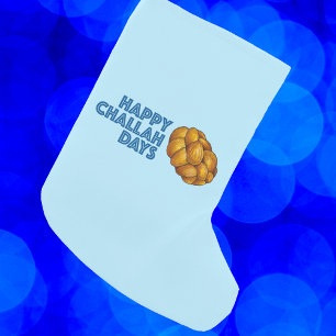 Calcetín Navideño Pequeño Happy Challah Days Blue Hanukkah Chanukah Bread