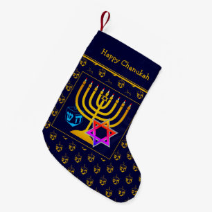 Calcetín Navideño Pequeño HAPPY CHANUKAH   Dreidel   Menorah   Estrella De D