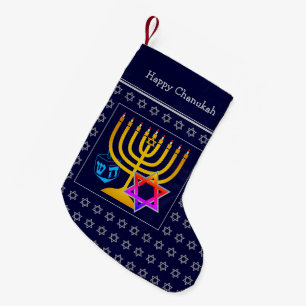 Calcetín Navideño Pequeño HAPPY CHANUKAH   Estrella Menorah de David Dreidel