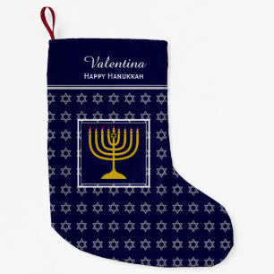 Calcetín Navideño Pequeño HAPPY HANUKKAH Estrella de David Menorah OSCURO AZ