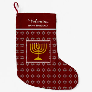 Calcetín Navideño Pequeño HAPPY HANUKKAH Star of David Menorah DARK RED