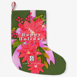 Calcetín Navideño Pequeño Happy Holiday New Year Business Logo Green