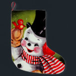 Calcetín Navideño Pequeño Happy Snowman Vintage<br><div class="desc">lindo y feliz personaje de snowman con ave vintage navidad</div>
