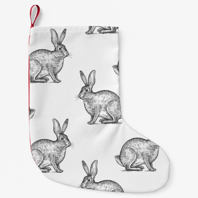 Calcetín Navideño Pequeño Hare or rabbit. Seamless pattern with forest anima (Anverso)