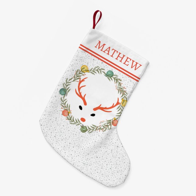 Calcetín Navideño Pequeño Herencia y reno festivos con vacaciones en monogra (Frente (Colgado))