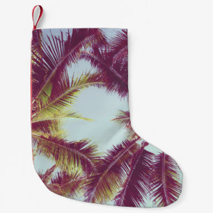 Calcetín Navideño Pequeño Hermosa palmera tropical alrededor del océano de p