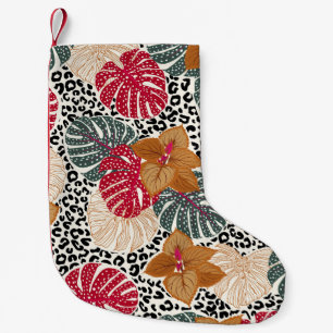 Calcetín Navideño Pequeño Hermosa y elegante huella tropical en el leopardo