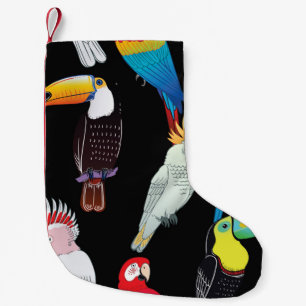 Calcetín Navideño Pequeño Hermosas aves tropicales de loro exótico. vintage 