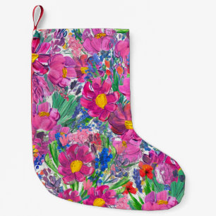 Calcetín Navideño Pequeño Hermosas Flores Silvestres: Artística de mano.