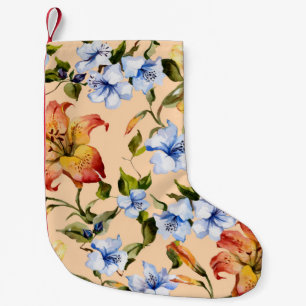 Calcetín Navideño Pequeño Hermosas lirios de tigre y flores azules pequeñas 