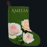 Calcetín Navideño Pequeño Hermosas rosas blancas y blancas<br><div class="desc">Románticas rosas blancas y rosas blandas,  añade tu propio nombre. - el color de fondo también es personalizable!</div>